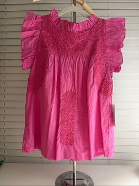Bright Pink Ruffled Embroidered Blouse